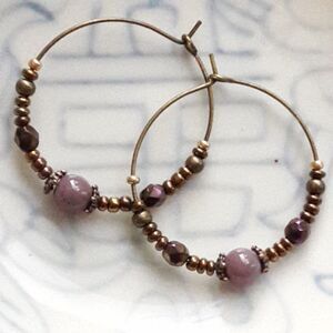 Purple Glass Antique Bronze Hoops Hidden Meaning earrings Glitchy Glam  497■